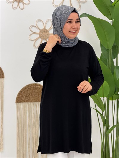 Siyan Uzun Kollu Penye Tunik