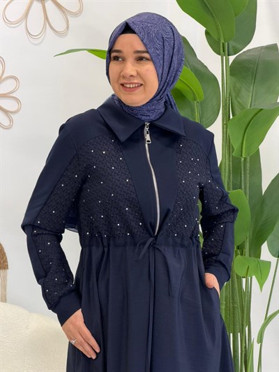 Lacivert Taşlı Elbise