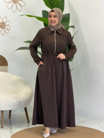 Kahve Taşlı Elbise