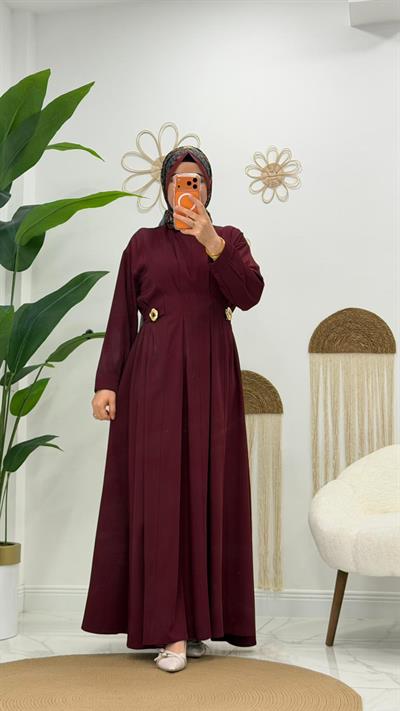 tokalı bordo elbise