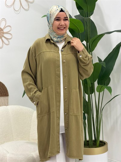 Yağ Yeşili Düğmeli Tunik