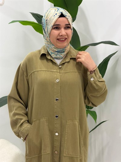 Yağ Yeşili Düğmeli Tunik