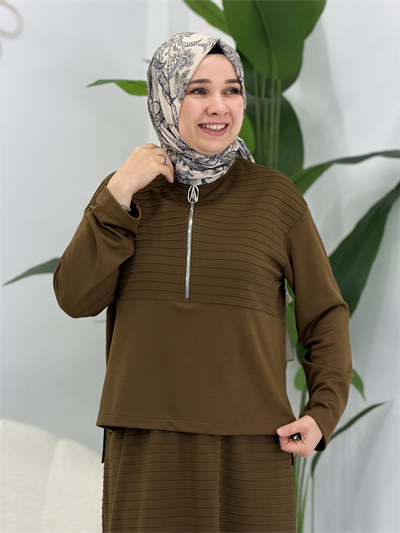 Yağ Yeşili Örme Triko Takım