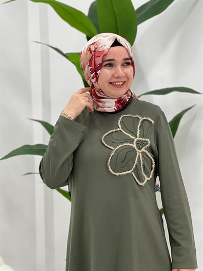 Yeşil Büyük Çiçekli Tunik