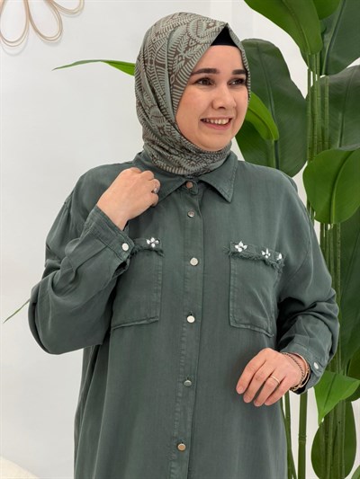 Yeşil Cepli Taşlı Tensel Tunik