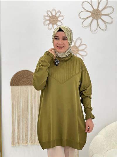 Yeşil  Fırfırlı Triko Tunik