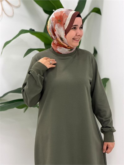 Yeşil İki İplik Uzun Sweatshirt