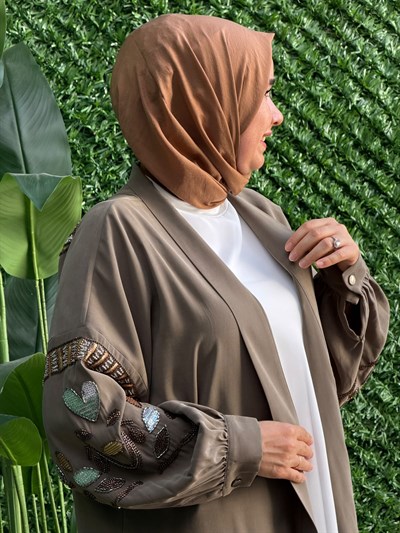 Yeşil Kolları Taş ve Payet İşlemeli Kimono