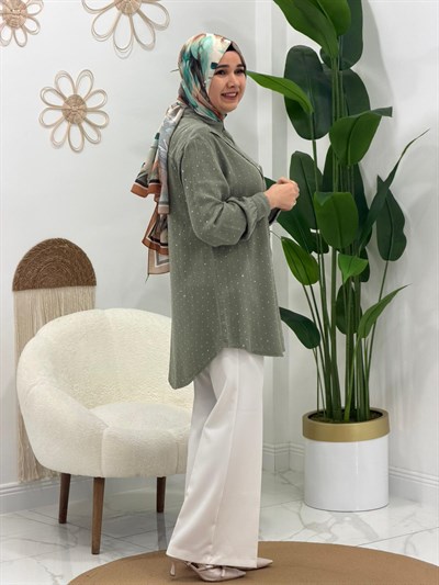 Yeşil Mimoza Taşlı Tunik