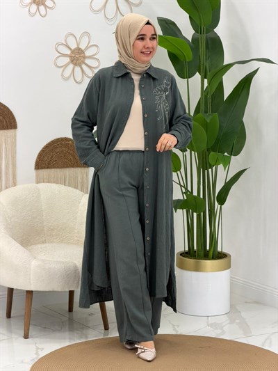 Yeşil Nakış Detaylı Takım