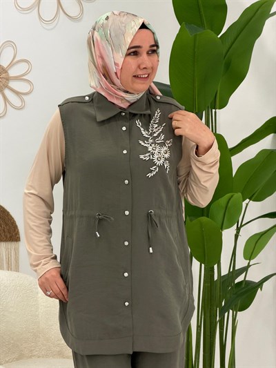 Yeşil Papatya Desenli Takım