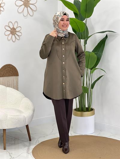 Yeşil Süet Çıtçıtlı Tunik