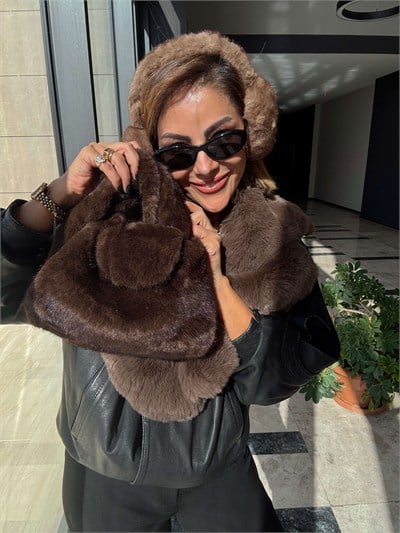 Acı Kahve Peluş Saplı Çanta