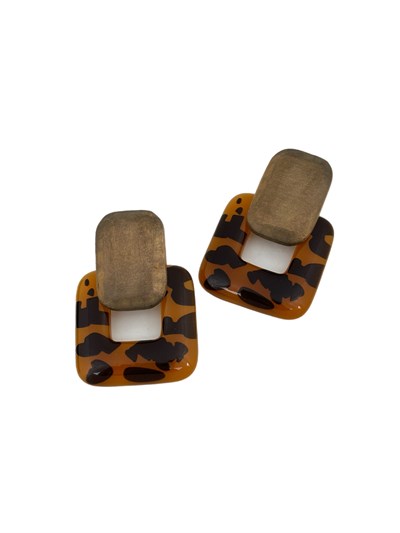 AHşap Detaylı Leopar Desen Reçine Küpe