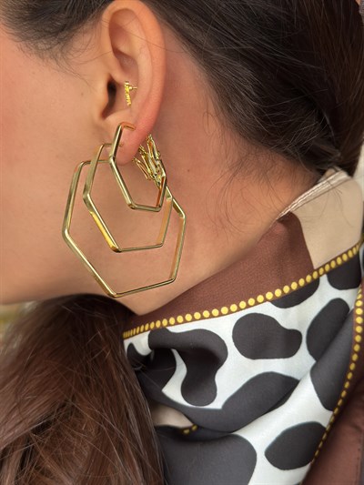 Altıgen Yassı Plaka Halka Küpe Kombini