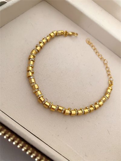 Altın Kaplama Gold Plaka Taşlı Biye Detay Bileklik (20cm)