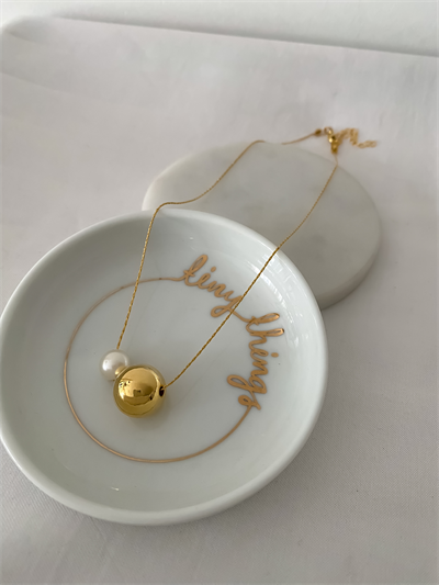 Altın Kaplama Gold Topçuk ve İncili Kolye ( 47 Cm )