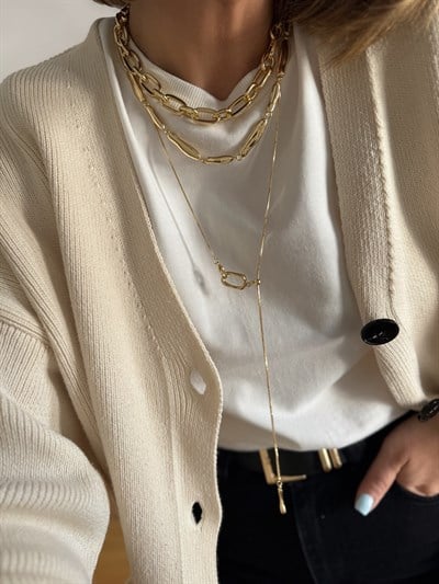 Asimetrik Halka ve Çubuk Detay Asansörlü Y Kolye Kombini