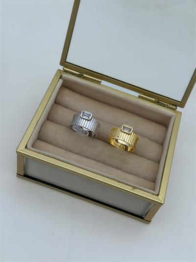 Baget Taş Detay Tırtıklı Geniş Plaka Ayarlanabilir Yüzük