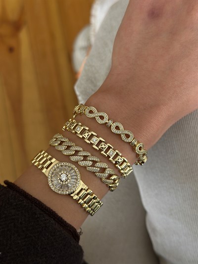 Baget Zirkon Taşlı Tasarım Geçmeli Bileklik Kombini