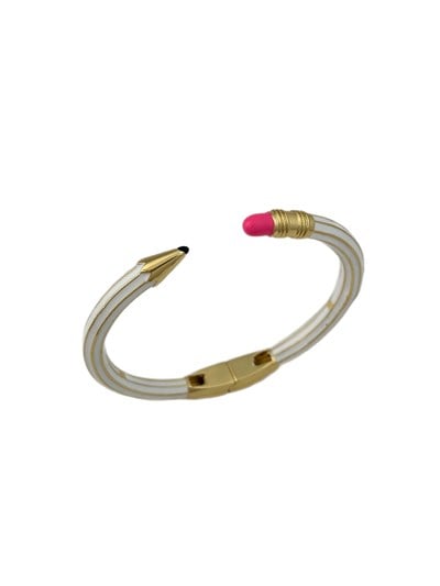 Beyaz Kalem Gold Şerit Detay Kelepçe Bileklik