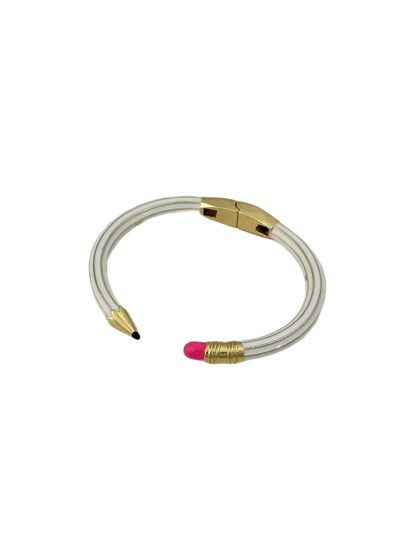 Beyaz Kalem Gold Şerit Detay Kelepçe Bileklik