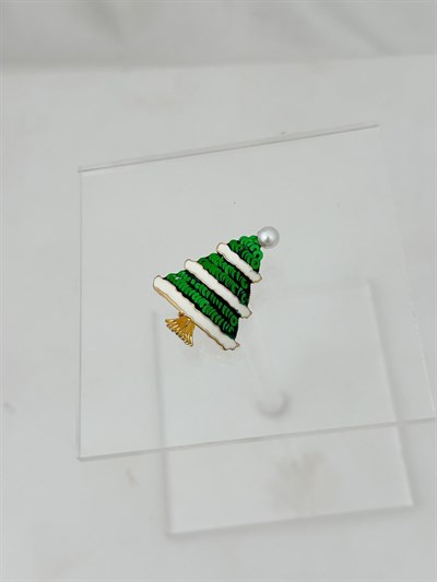 Beyaz Mineli İnci Detay Çam Ağacı Broş