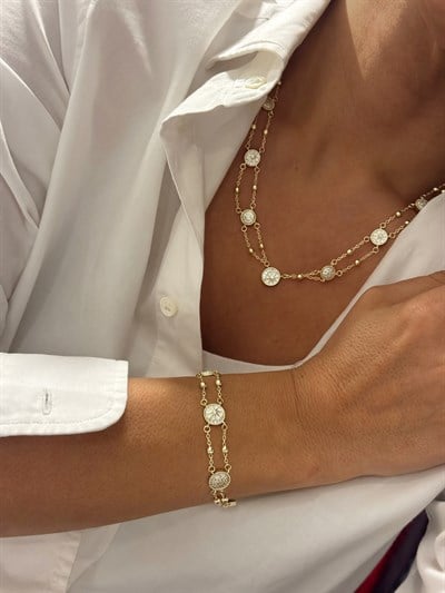 Beyaz Mineli Zirkon Taşlı Tasarım Kuzey Yıldız Bileklik ve Kolye