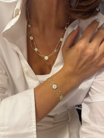 Beyaz Mineli Zirkon Taşlı Tasarım Kuzey Yıldız Bileklik ve Kolye