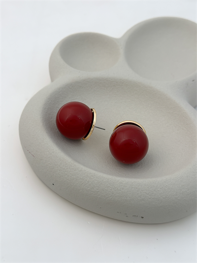 Bordo Renk Top Küpe