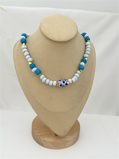 Cam Bodrum Boncuk Sıralı El Yapımı Murano Detay Kolye (45 Cm)