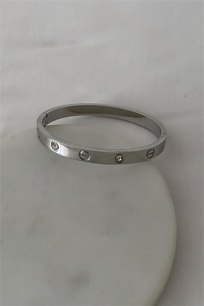 Çelik Bebe Boy Kalın Mini Taşlı Marka Bileklik