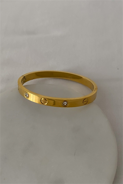 Çelik Bebe Boy Kalın Mini Taşlı Marka Bileklik