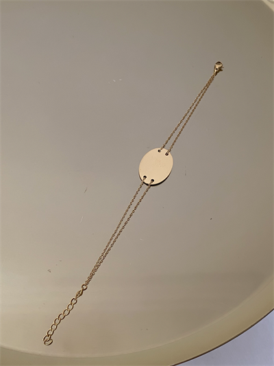 Çelik Çift Zincir Detay Oval Plaka Bileklik (20 Cm)