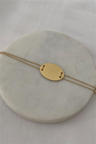 Çelik Çift Zincir Detay Oval Plaka Bileklik (20 Cm)