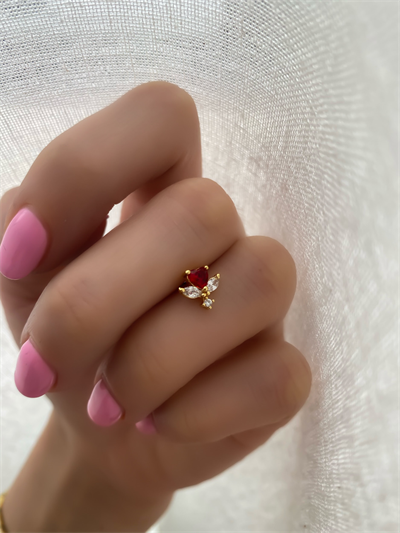 Çelik Gold Kırmızı Kalp Detay Kanat Piercing