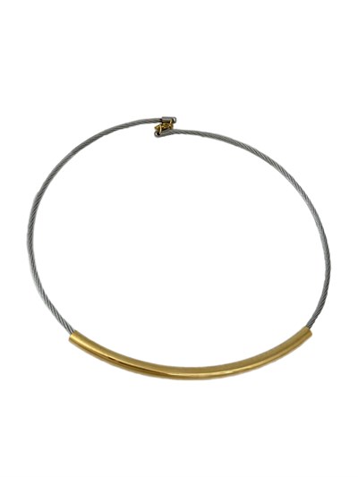 Çelik Gold Plaka Sallantılı Tel Dolama Kolye (47 Cm)