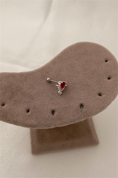 Çelik Gümüş Kırmızı Kalp Detay Kanat Piercing
