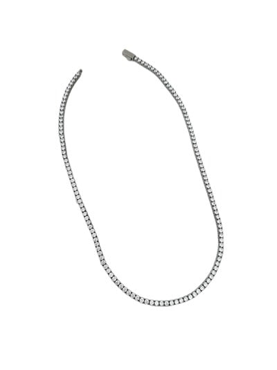 Çelik Gümüş Renk 2 MM Zirkon Taşlı Su Yolu Kolye ( 46 Cm )