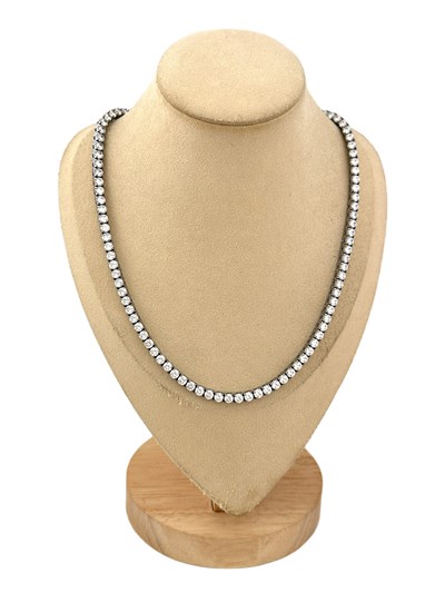 Çelik Gümüş Renk 3 MM Zirkon Taşlı Su Yolu Kolye ( 46 Cm )