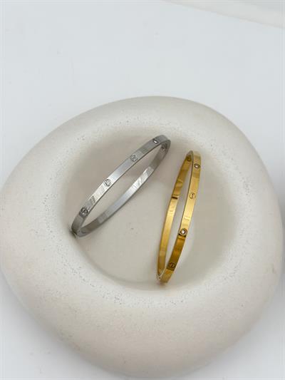 Çelik İnce Model Taşlı Marka Kelepçe Bileklik ( İç Çap : 6 Cm )