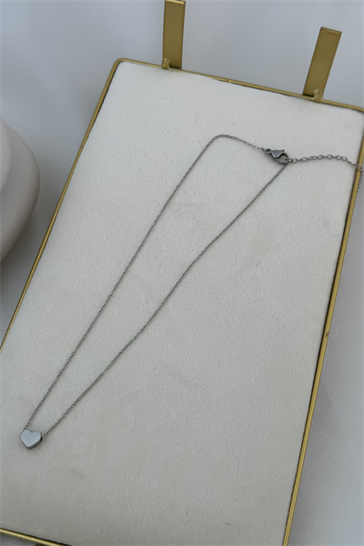 Çelik İnce Zincir Minimal Kalp Figür Kolye (43 Cm)