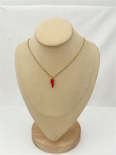 Çelik İtalyan Şans Boynuzu Figür Uç Kolye (40 Cm)