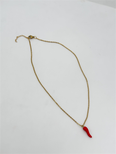 Çelik İtalyan Şans Boynuzu Figür Uç Kolye (40 Cm)