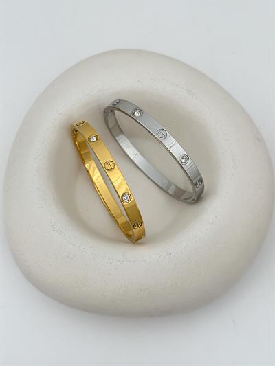 Çelik Kalın Model Taşlı Marka Kelepçe Bileklik ( İç Çap : 6 Cm )