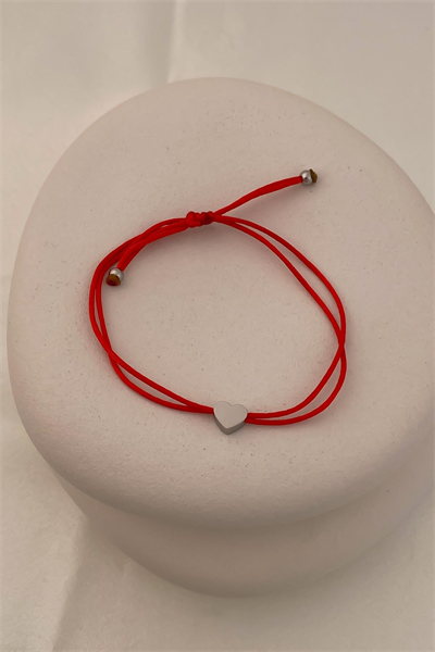 Çelik Kalp Figür Kırmızı İp Asansörlü İp Bileklik
