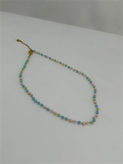 Çelik Kristal Boncuk Detaylı Kolye (44 Cm)