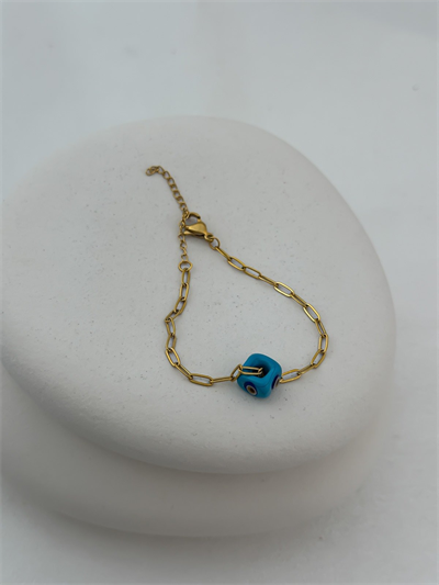 Çelik Nazar Uç  İç İçe Geçmeli Oval Plaka Zincir Bileklik (20cm)