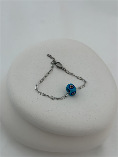 Çelik Nazar Uç  İç İçe Geçmeli Oval Plaka Zincir Bileklik (20cm)