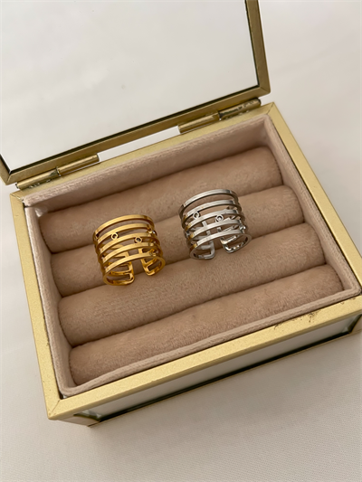 Çelik Nokta Zirkon Taşlı Izgara Model Ayarlanabilir Yüzük